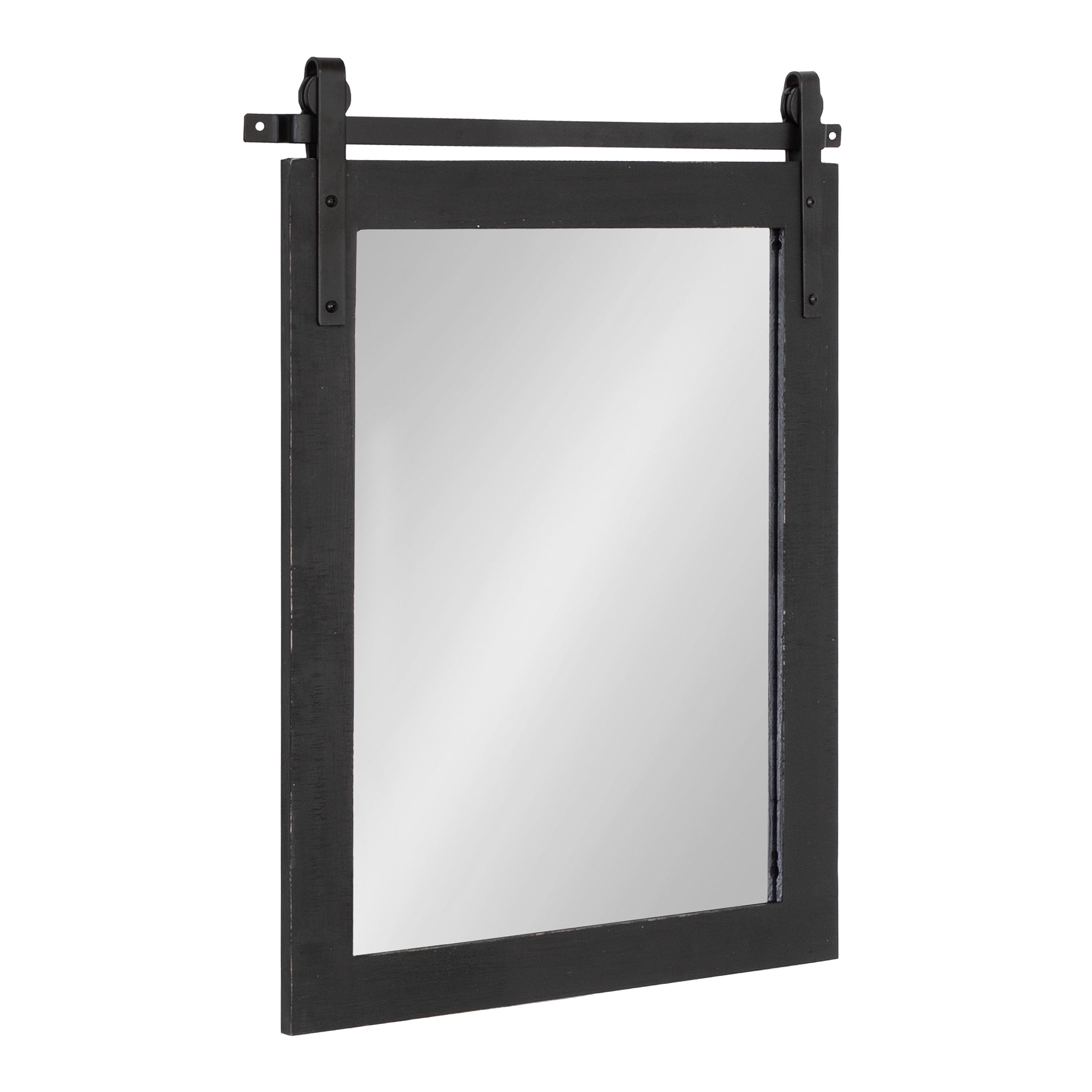 Kate and Laurel Cates Farmhouse Wood Framed Wall Mirror, 18 x 26, Black, Barn Door-Inspired Rustic Mirrors for Wall