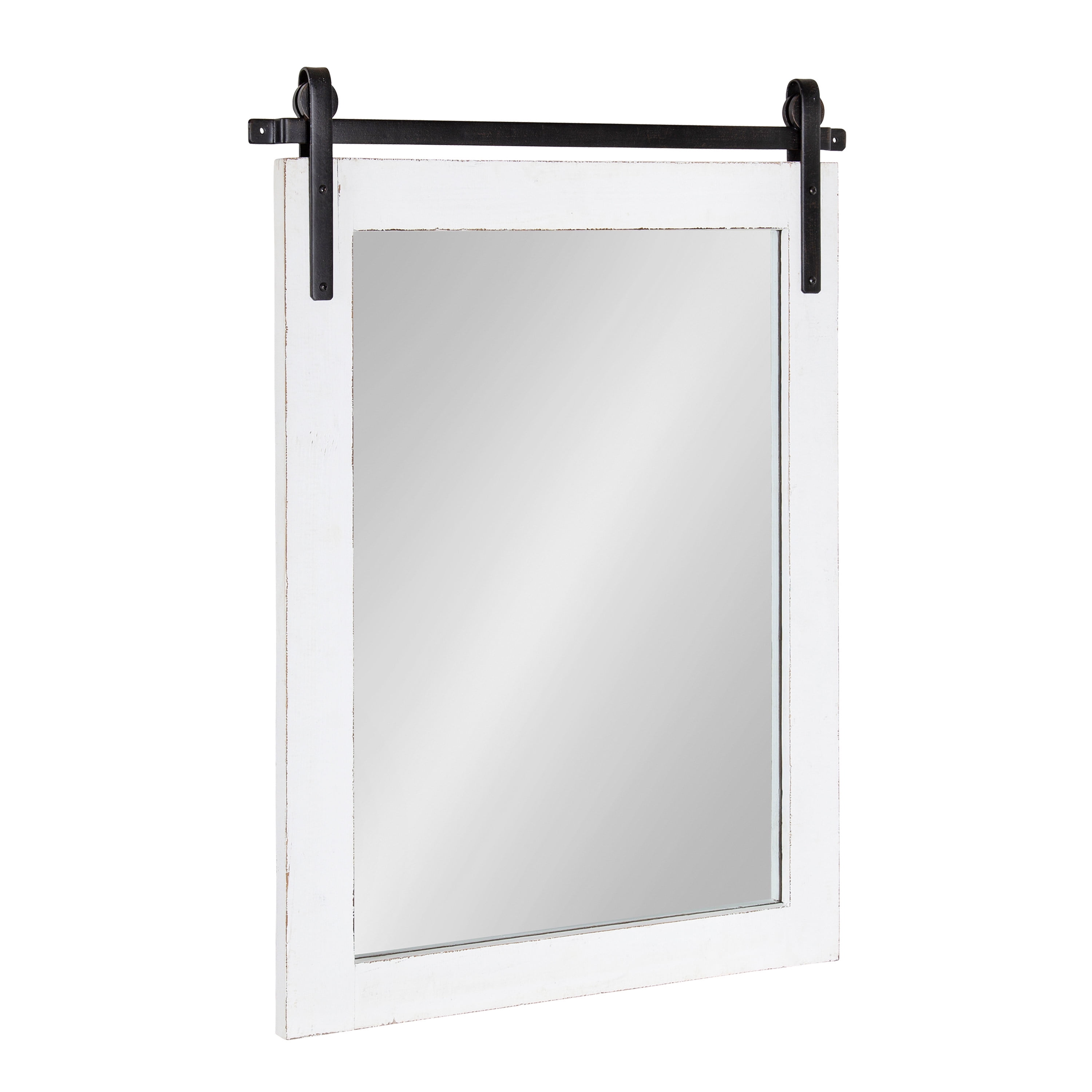 White Rectangular Wood Framed Barn Door Wall Mirror