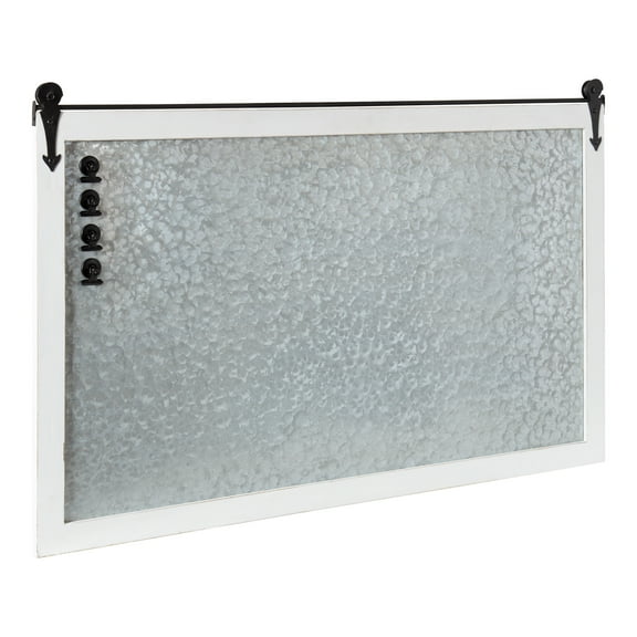 Kate and Laurel Cates Rustic Magnetic Metal Wall Organizer, 24 x 40, White, Farmhouse Wall Decor with Function