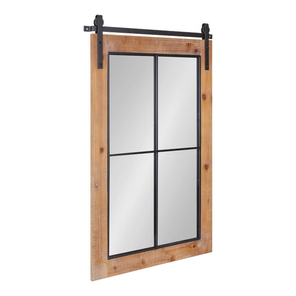 Kate and Laurel Cates Windowpane Framed Wall Mirror, Rustic Brown 22x37