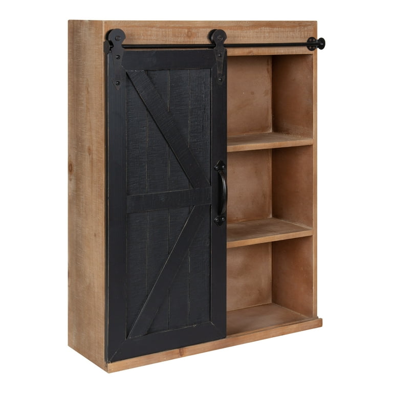 Cates Wood Wall Storage Cabinet with Sliding Barn Door, Rustic White Cates Wood Wall Storage Cabinet with Sliding Barn Door, Rustic White