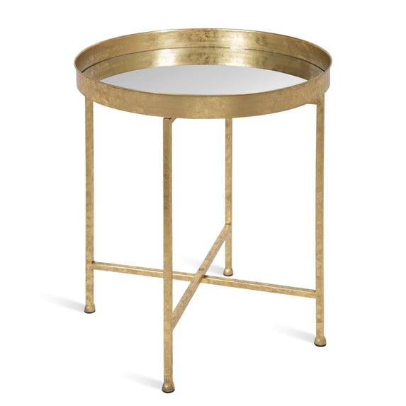 Kate and Laurel Celia 18-Inch Round Metal Foldable Mirror Tray Accent Table, Gold
