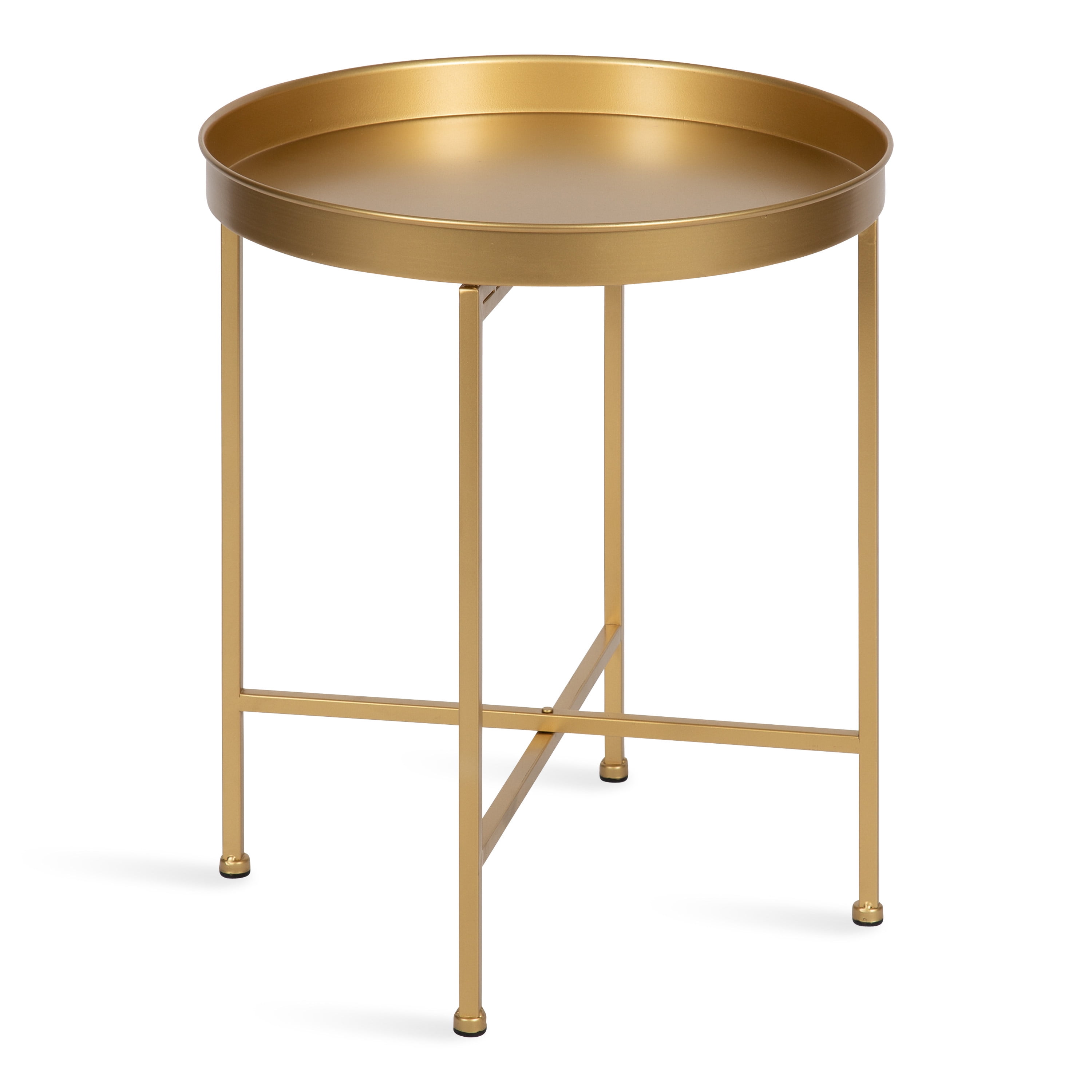 Gold Round Metal Foldable Side Table with Detachable Tray