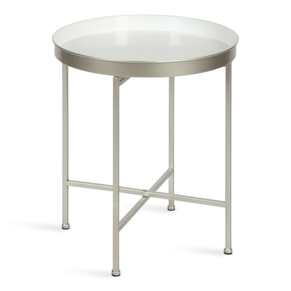 Kate and Laurel Celia Glam Round Side Table, 18.25 x 18.25 x 22, White and Silver, Modern Minimalist Accent Table for Storage and Display