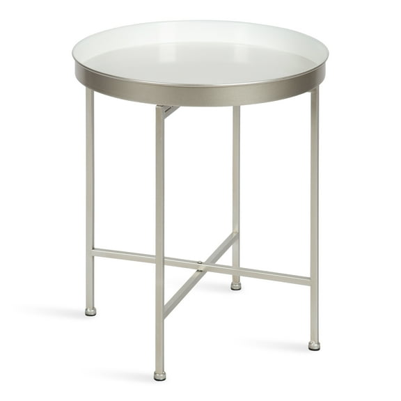 Kate and Laurel Celia Glam Round Side Table, 18.25 x 18.25 x 22, White and Silver, Modern Minimalist Accent Table for Storage and Display