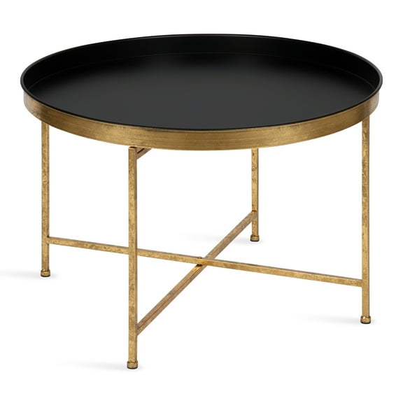 Kate and Laurel Celia Modern Coffee Table, 28 x 28 x 19, Black and Gold, Glamorous Folding Metal Table For Storage and Display