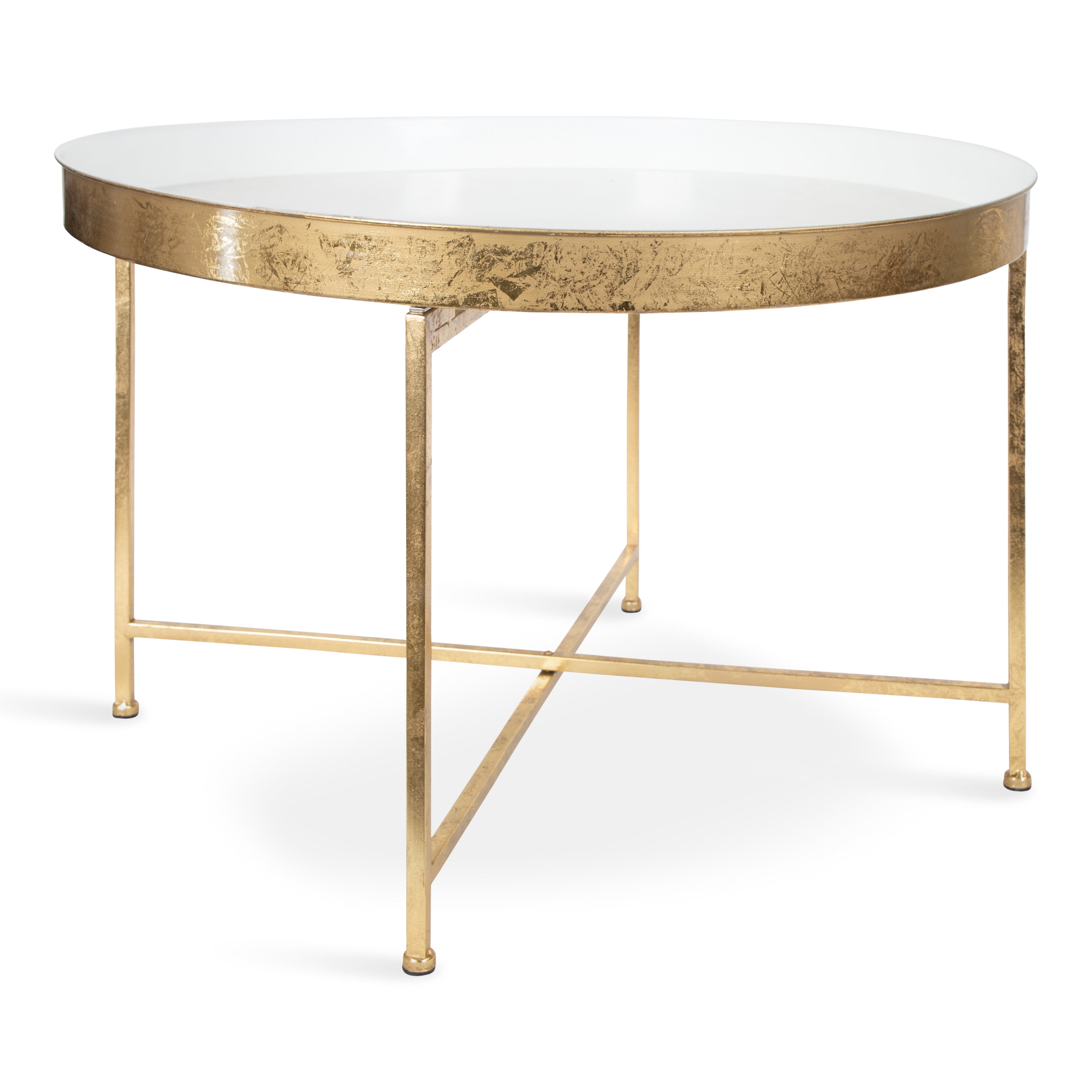 Elegant White and Gold Round Metal Coffee Table with Lift-Top
