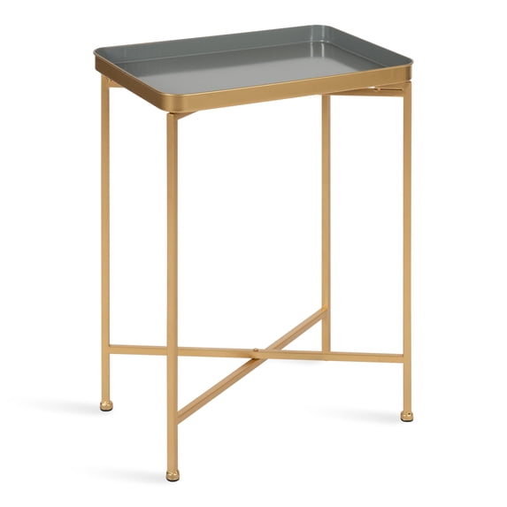 Kate and Laurel Celia Modern Tray Side Table, 18 x 12 x 26, Gray and Gold, Foldable Rectangular End Table for Storage and Display