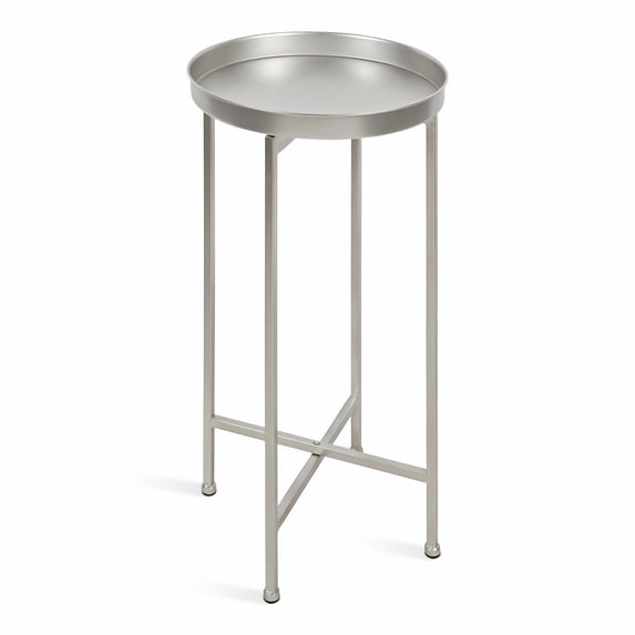 Kate and Laurel Celia Round Metal Foldable Accent Table with Tray Top, 14" x 14" x 25.75", Silver
