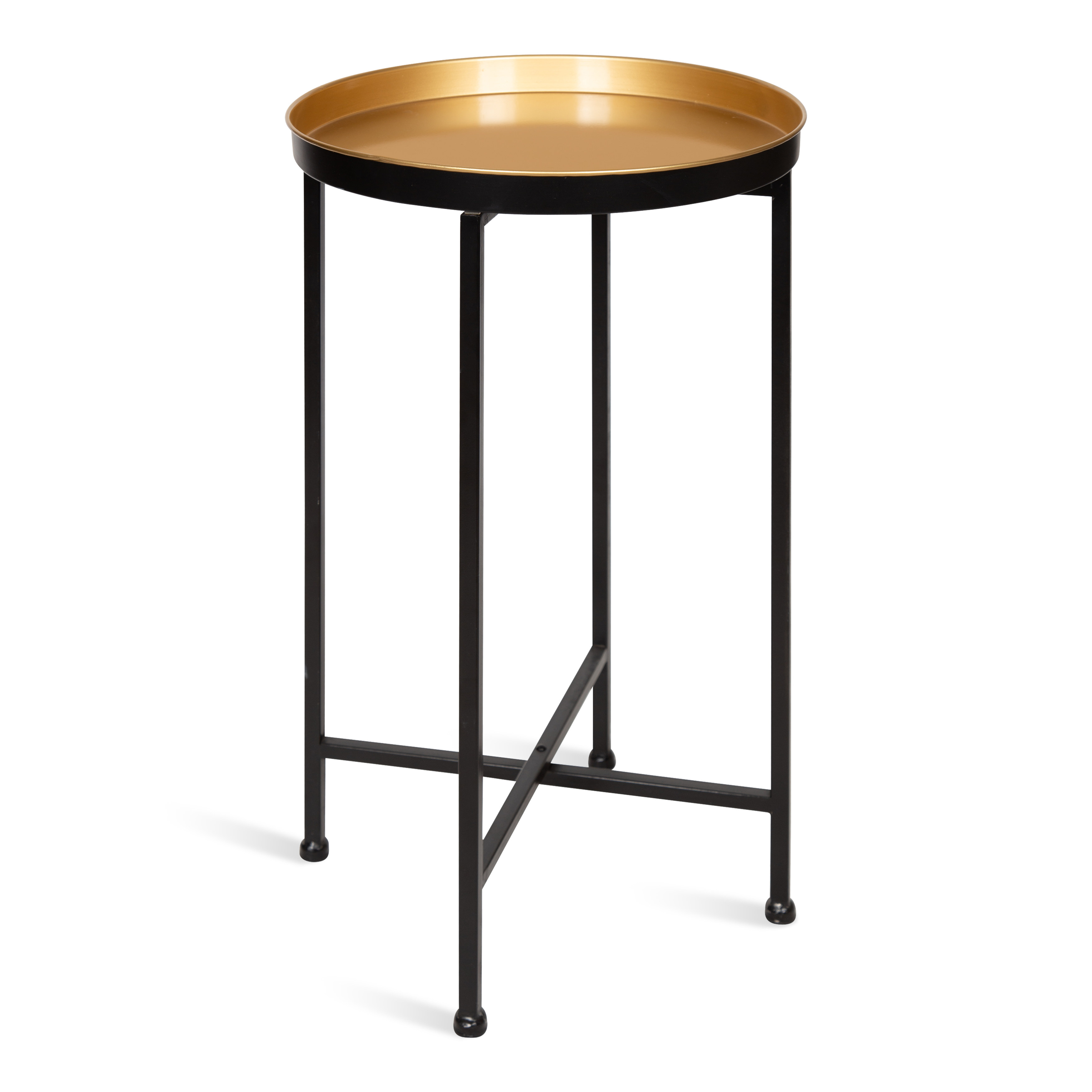Kate and Laurel Celia Round Metal Foldable Tray Accent Table, Gold with