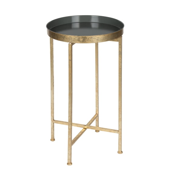 Kate and Laurel Celia Round Metal Foldable Tray Accent Table, Gray and Gold