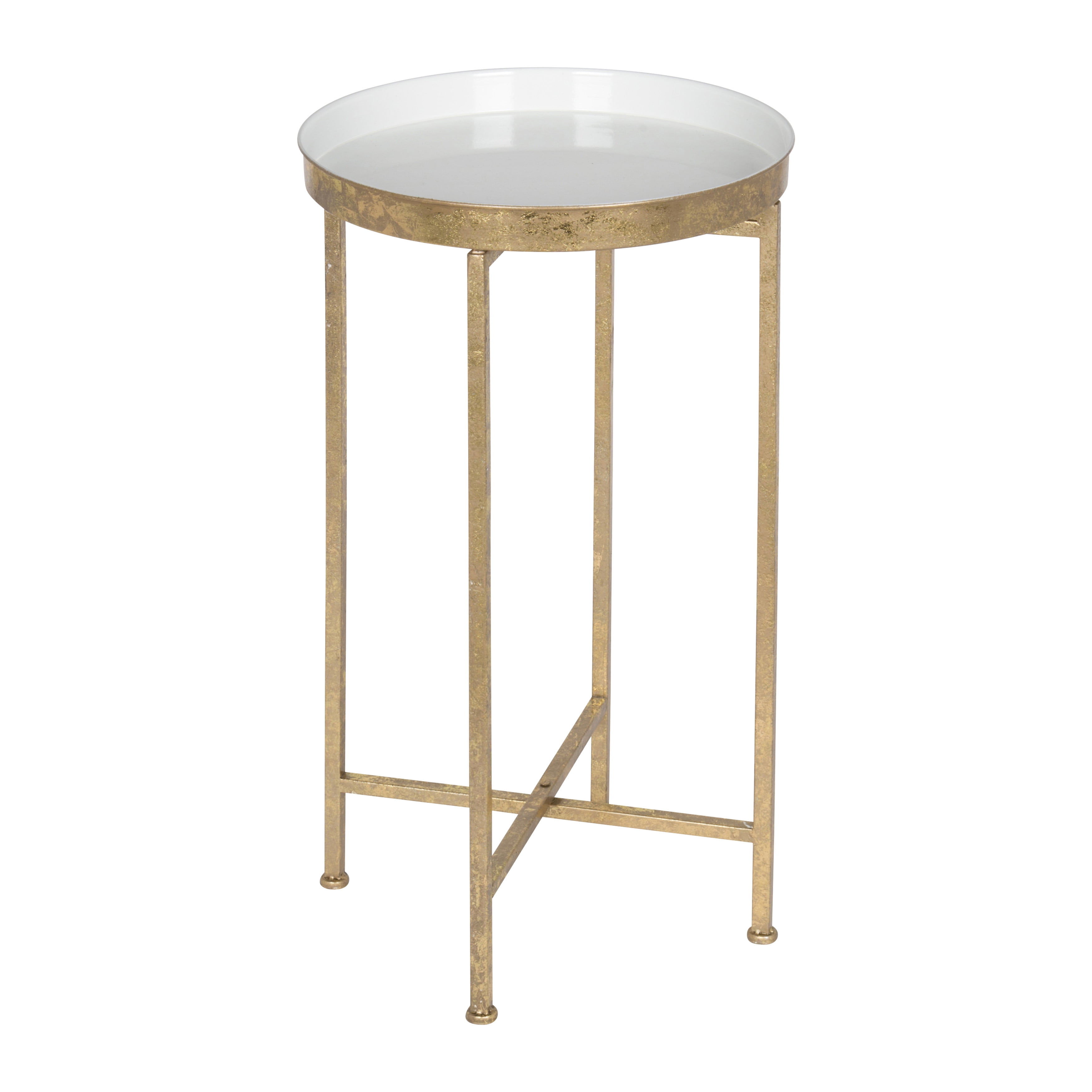 White and Gold Round Metal Foldable Tray Accent Table