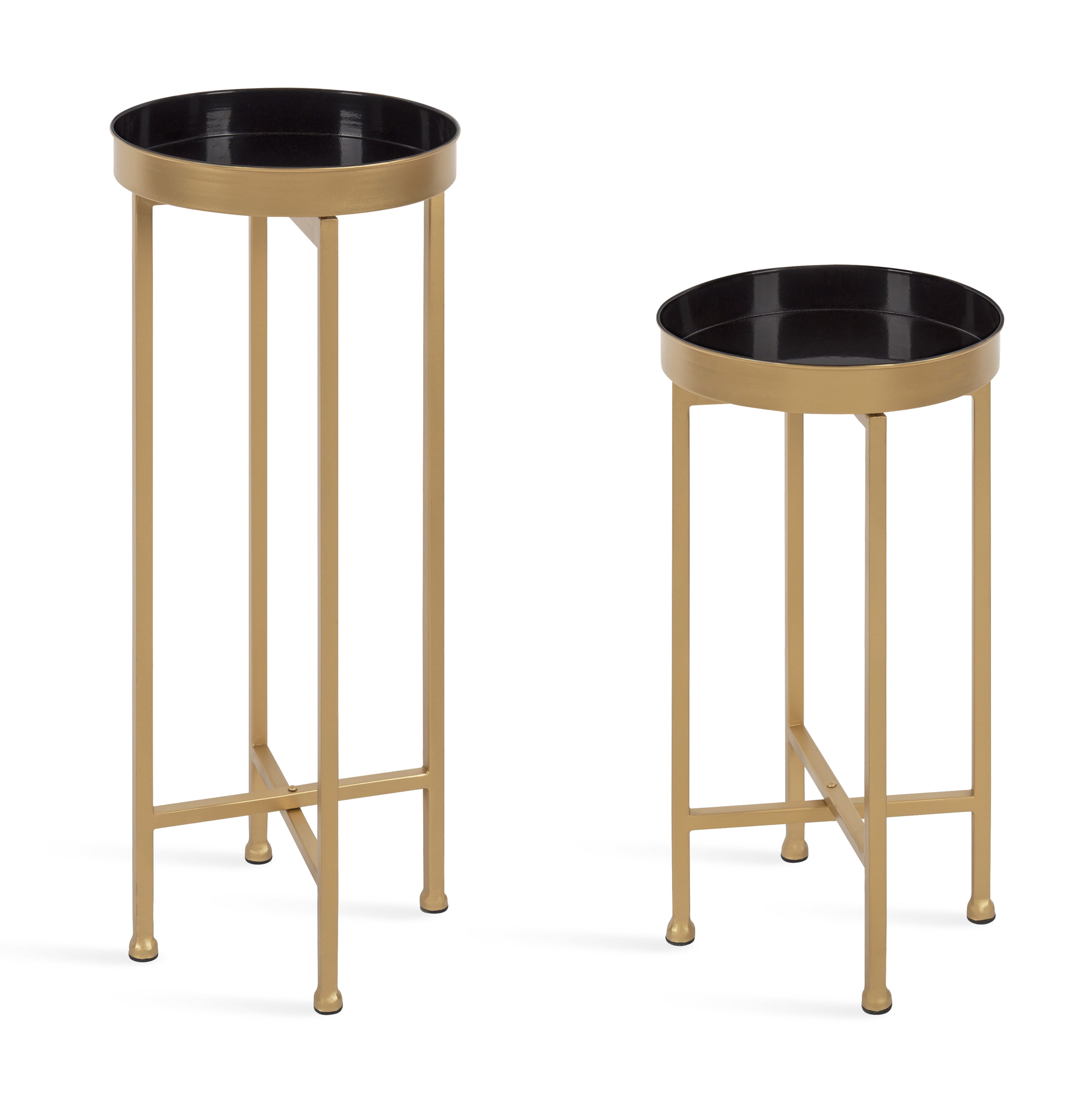 Elegant Gold and Black Round Metal Mirrored Tray Table Set