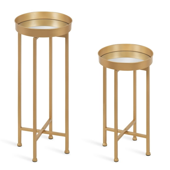 Kate and Laurel Celia Side Tables, Set Of 2, Gold With Mirror Tabletop, Decorative Modern Glam End Table