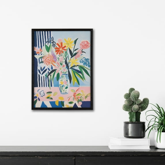 Kate and Laurel Cheerful Maximalist Flower Vase Framed Wall Art by The Creative Bunch Studio, 12x16 Black, Colorful Flower Vase Art for Wall