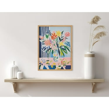 Kate and Laurel Cheerful Maximalist Flower Vase Framed Wall Art by The Creative Bunch Studio, 12x16 Natural, Colorful Flower Vase Art for Wall