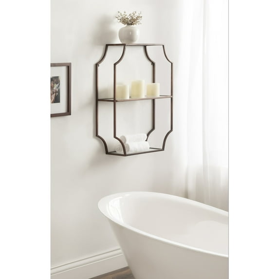 Kate and Laurel Ciel Glam Geometric Wall Shelf, 18 x 24, Bronze, Decorative Shelves for Use as Over-the Toilet Storage or Bedroom Display Shelving