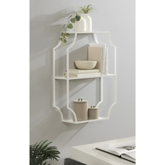 Kate and Laurel Ciel Glam Geometric Wall Shelf, 18 x 24, White, Decorative Shelves for Use as Over-the Toilet Storage or Bedroom Display Shelving