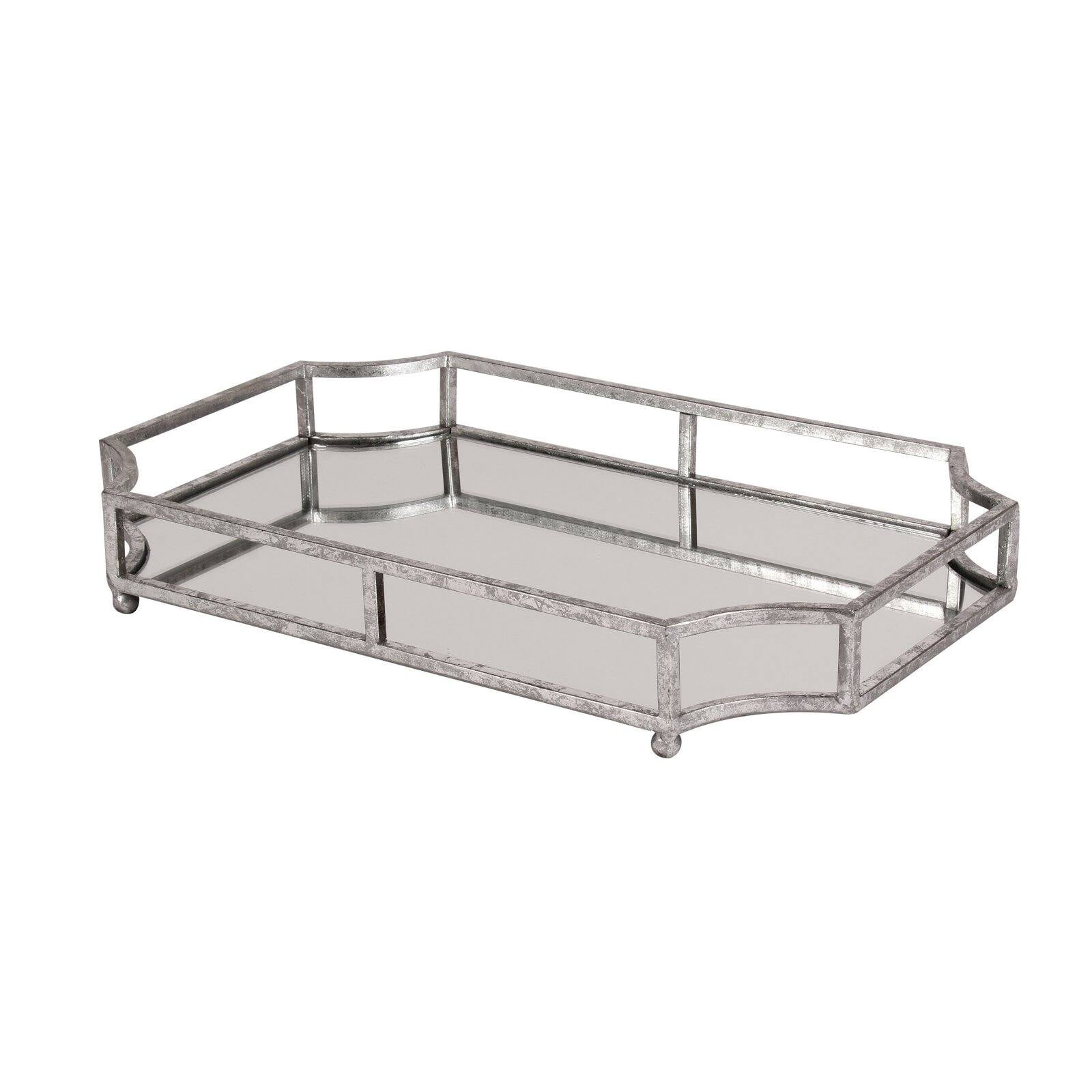 Silver Mirrored Glass Rectangular Decorative Tray