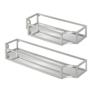 Kate and Laurel Ciel Modern Glam Metal Wall Shelf Set, Set of 2, Silver, Elegant Wall Decor and Storage