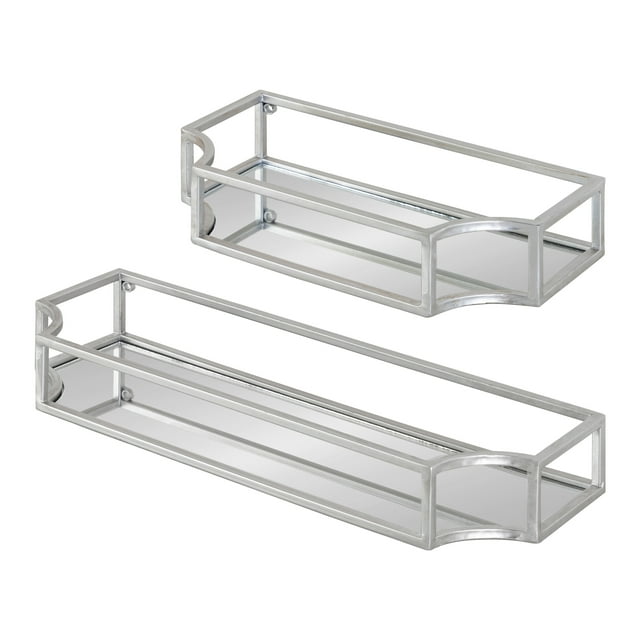 Kate and Laurel Ciel Modern Glam Metal Wall Shelf Set, Set of 2, Silver, Elegant Wall Decor and Storage
