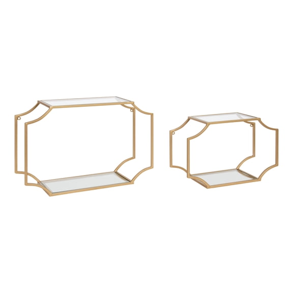Kate and Laurel Ciel Modern Horizontal Shelving, Set of 2 Shelves, Gold, Decorative Glam Wall Decor