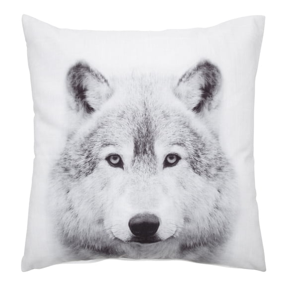 Kate and Laurel Como Decorative Wolf Print Square Throw Pillow Cover, 18x18, White
