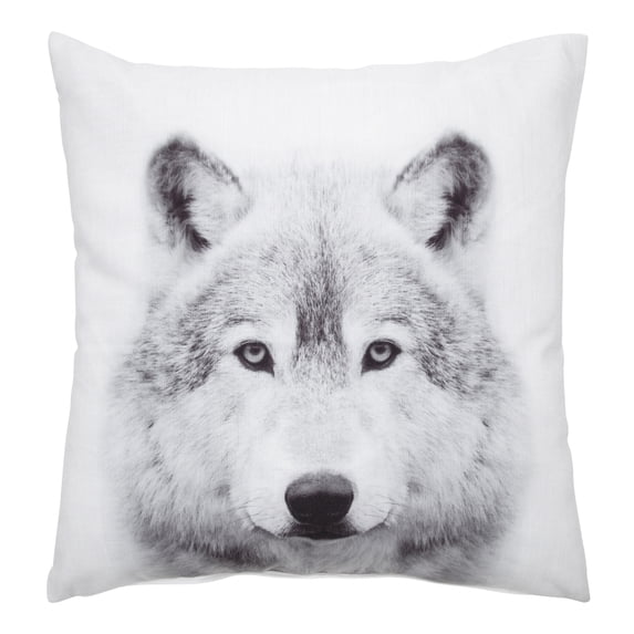 Kate and Laurel Como Decorative Wolf Print Square Throw Pillow Cover, 18x18, White