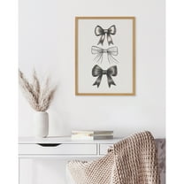 Kate and Laurel Coquette Preppy Retro Girly Black Bows Framed Wall Art by The Creative Bunch Studio, 12x16 Gold, Cute Hair Bow Art for Wall