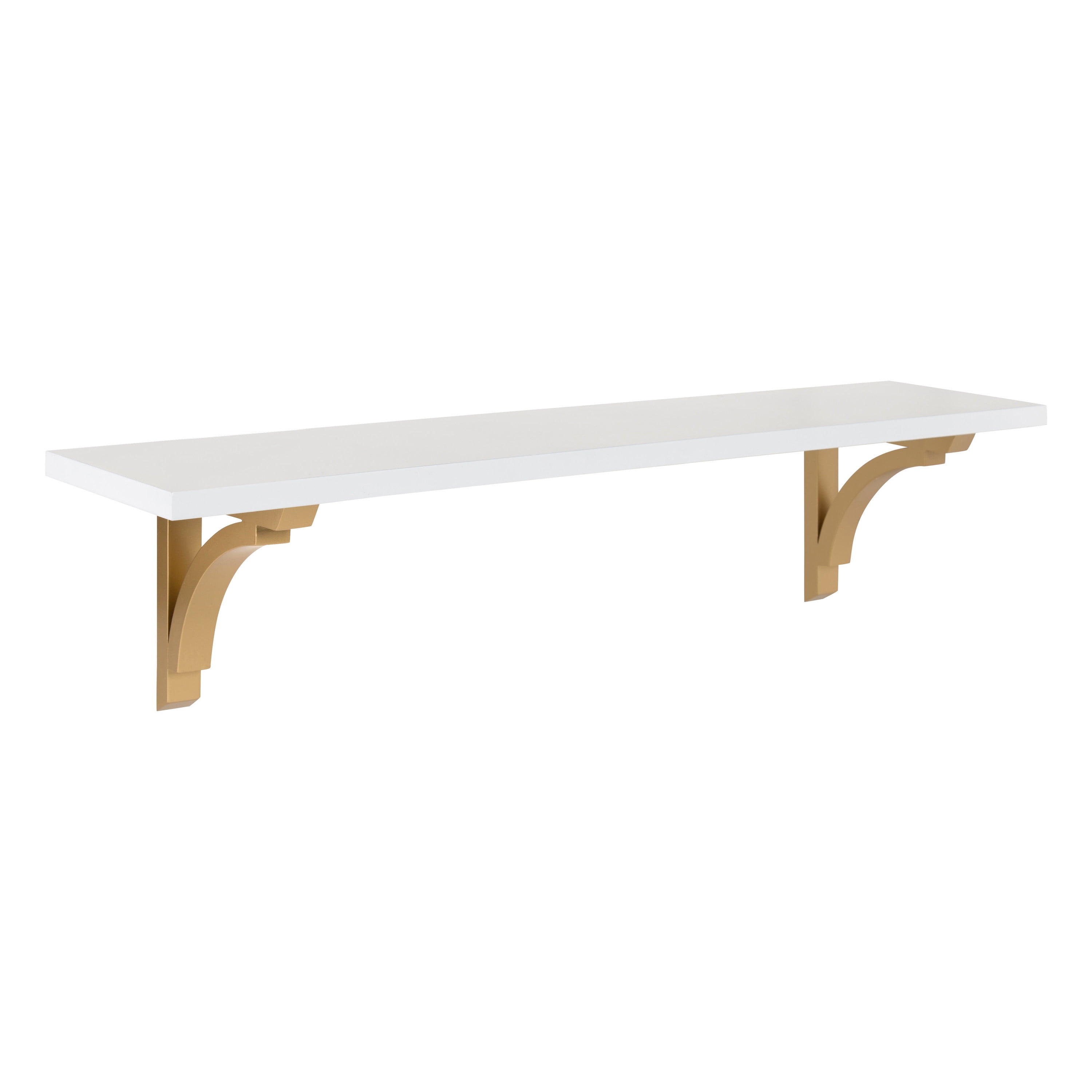 36" White and Gold Floating Wood Wall Shelf