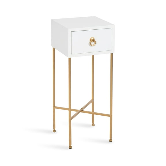 Kate and Laurel Decklyn Decorative Glam Tea Table, 12 x 12 x 30, White and Gold, Modern Living Room Drink Table with Pull Drawer for Useful Storage