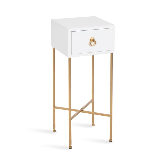 Kate and Laurel Decklyn Decorative Glam Tea Table, 12 x 12 x 30, White and Gold, Modern Living Room Drink Table with Pull Drawer for Useful Storage