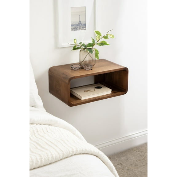 Kate and Laurel Deguara Solid Wood Floating Nightstand for Use as Bedside Living Room End Table, 18x10x8, Walnut Brown