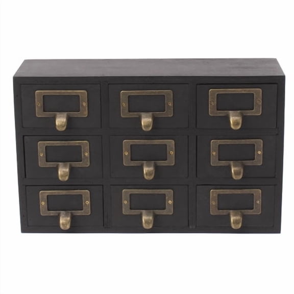 Kate and Laurel Apothecary Wood Desk Drawer Set, 9 Drawers, Black