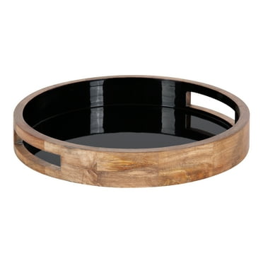 Kate and Laurel Ehrens Round Decorative Wood Tray, Natural/Black 15" Diameter