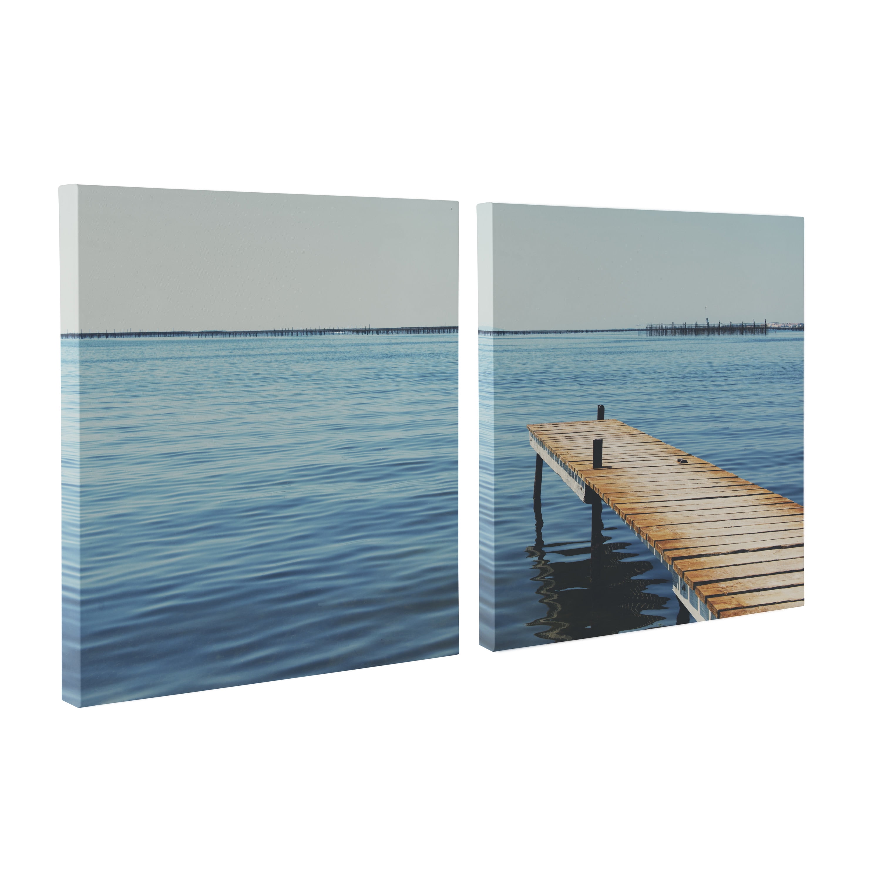 Etang de Thau Blue Coastal Canvas Wall Art Set
