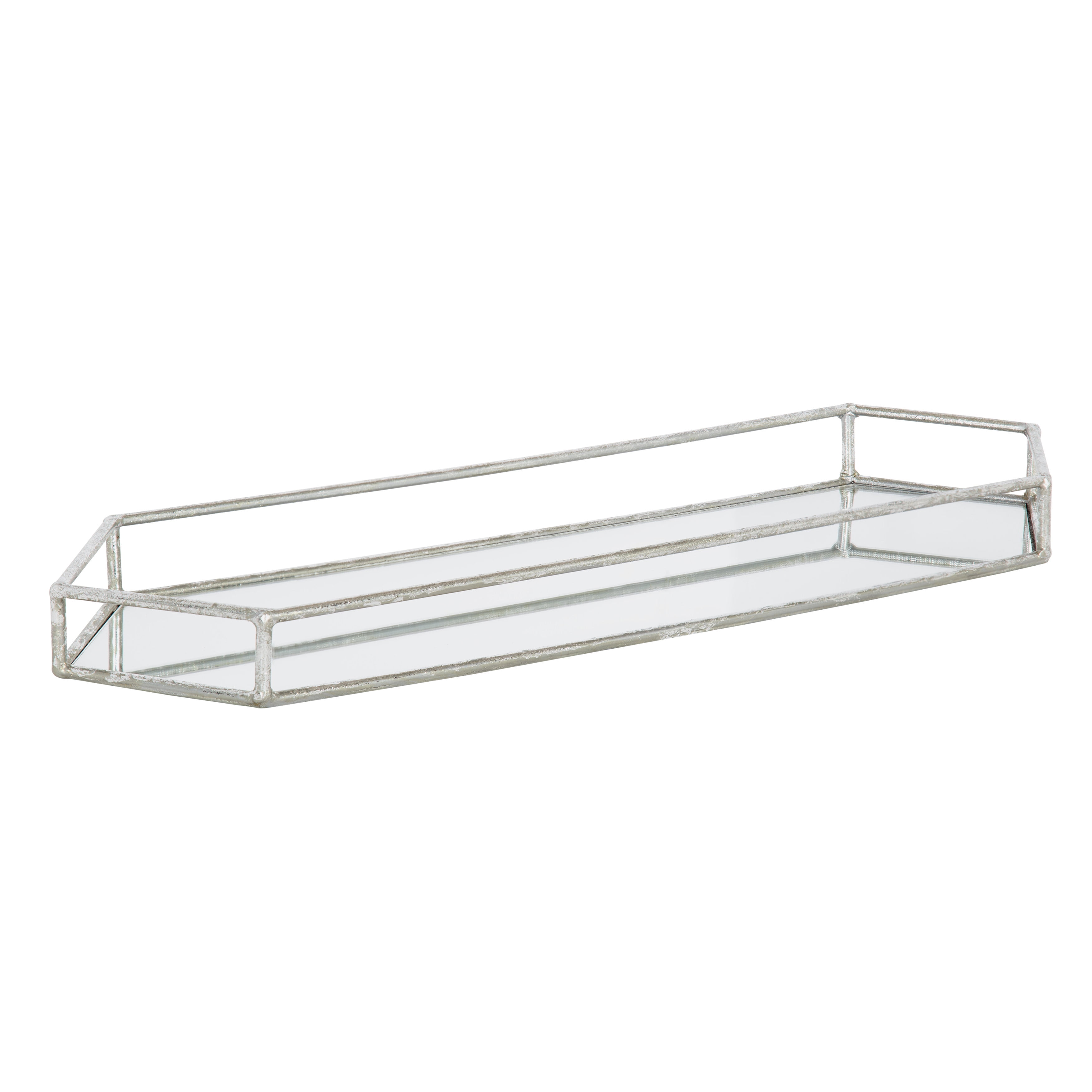 Silver Rectangular Glass Vanity Tray with Metal Frame