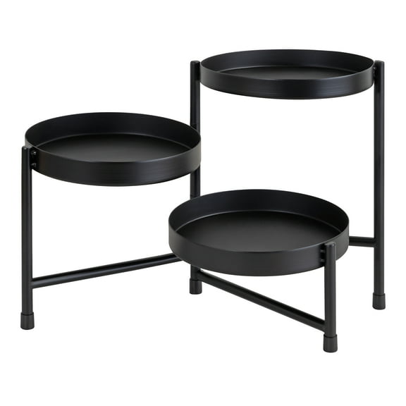 Kate and Laurel Finn Modern Tri-Level Metal Plant Stand, 7.25 x 7.25 x 10, Black, Indoor Multi-Tiered Plant Stand for Tabletop