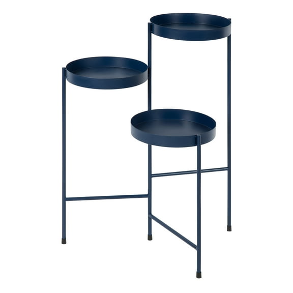 Kate and Laurel Finn Tri-Level Metal Plant Stand, Navy Blue, Decorative Hinged Tray Stand Display