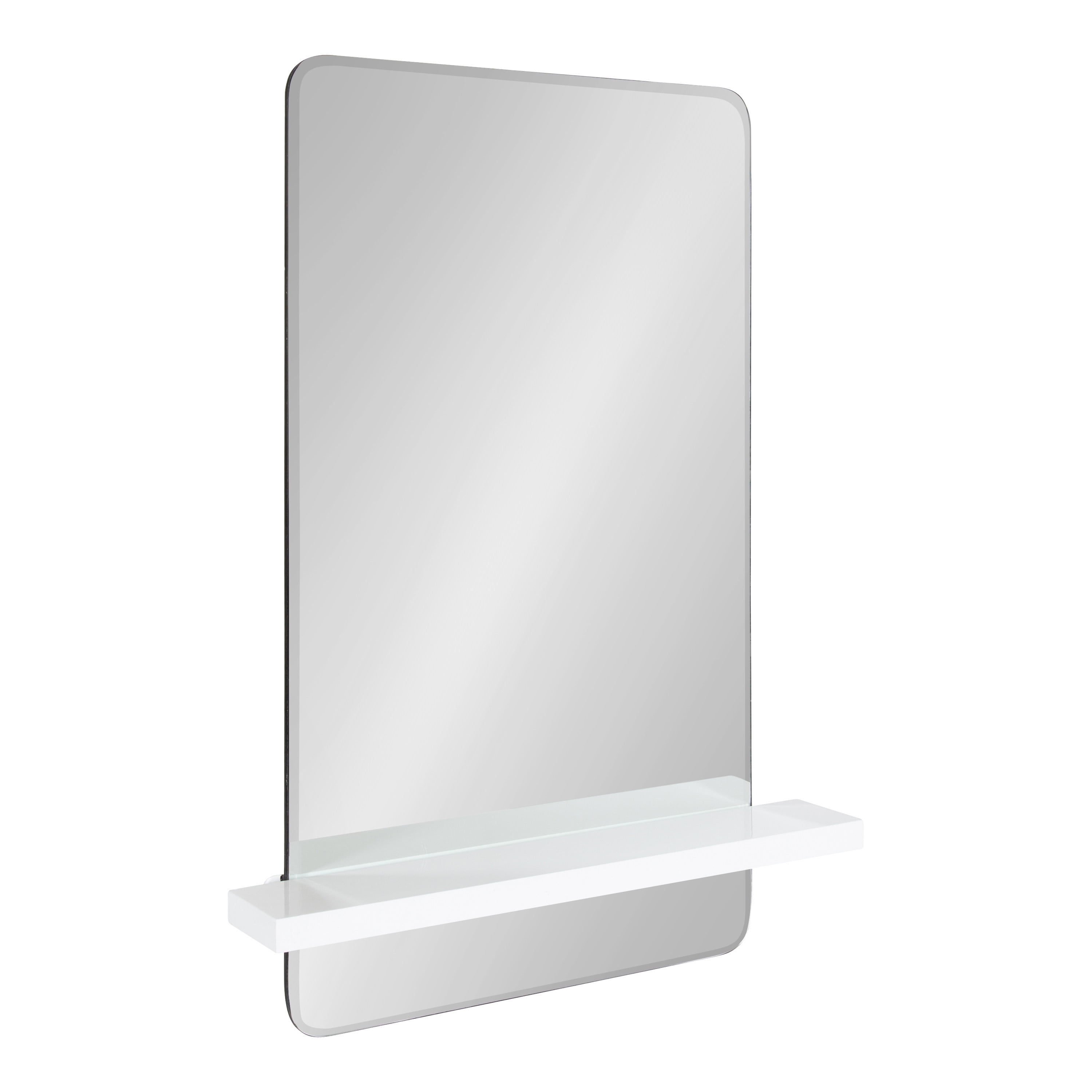White Rectangular Frameless Vanity Mirror with Shelf