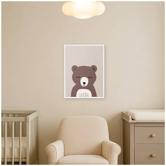 Kate and Laurel Framed Canvas Wall Art Print Bear by July Art Prints, 18 x 24 Sylvie White Frame, Whimsical, Kid Art for Wall Decor