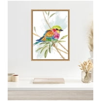 Kate and Laurel Framed Canvas Wall Art Print Bright Bird by Patricia Shaw, 18 x 24 Sylvie Natural Frame, Whimsical, Animal Art for Wall Decor