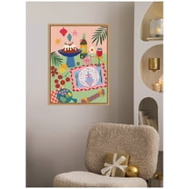 Kate and Laurel Framed Canvas Wall Art Print 'Christmas Dessert' by Rachel Lee, 18 x 24 Sylvie Natural Frame, Whimsical, Cuisine Art for Wall Decor