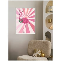 Kate and Laurel Framed Canvas Wall Art Print 'Festive Flamingo' by Teju Reval, 18 x 24 Sylvie White Frame, Whimsical, Animal Art for Wall Decor