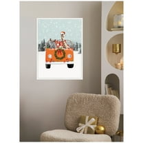 Kate and Laurel Framed Canvas Wall Art Print 'Holiday Van' by July Art Prints, 18 x 24 Sylvie White Frame, Whimsical, Animal Art for Wall Decor