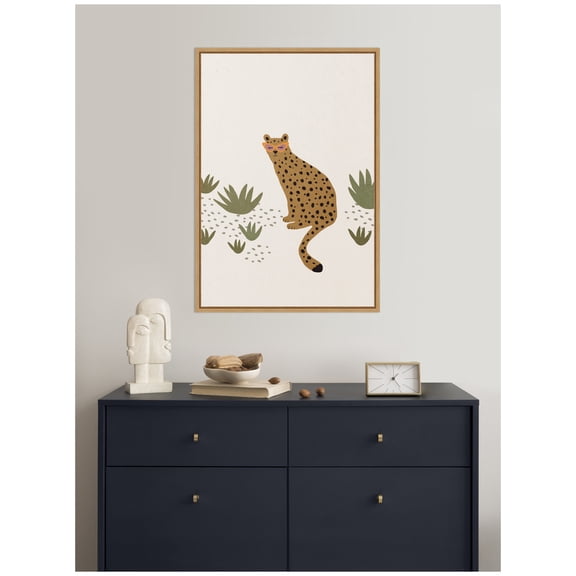 Kate and Laurel Framed Canvas Wall Art Print Leopard II by July Art Prints, 23 x 33 Sylvie Natural Frame, Whimsical, Animal Art for Wall Decor