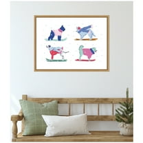 Kate and Laurel Framed Canvas Wall Art Print 'Ski Dogs 2' by Krissy Mast, 24 x 18 Sylvie Natural Frame, Whimsical, Animal Art for Wall Decor