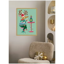 Kate and Laurel Framed Canvas Wall Art Print 'Wine Deer' by Rachel Lee, 18 x 24 Sylvie Bright Gold Frame, Whimsical, Animal Art for Wall Decor