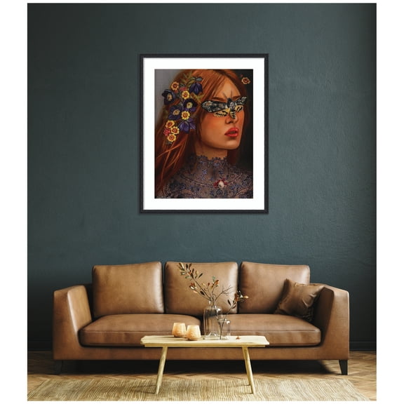 Kate and Laurel Framed Wall Art Print Autumn by Charlotte Brindley, 34 x 42, Bethany Black Frame, Whimsical, Person Art for Wall Decor