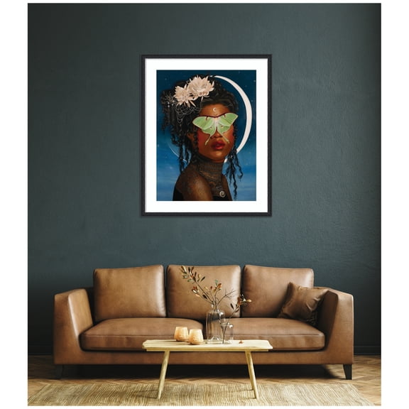 Kate and Laurel Framed Wall Art Print Luna Ascending by Charlotte Brindley, 34 x 42, Bethany Black Frame, Whimsical, Abstract Art for Wall Decor